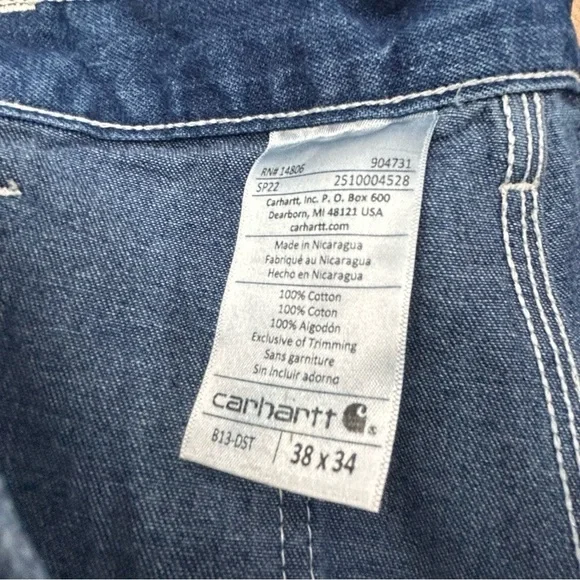Carhartt B13 Loose Fit Work Dungaree Jeans Blue 38x34 NWT Workwear Y2K - Picture 8 of 14